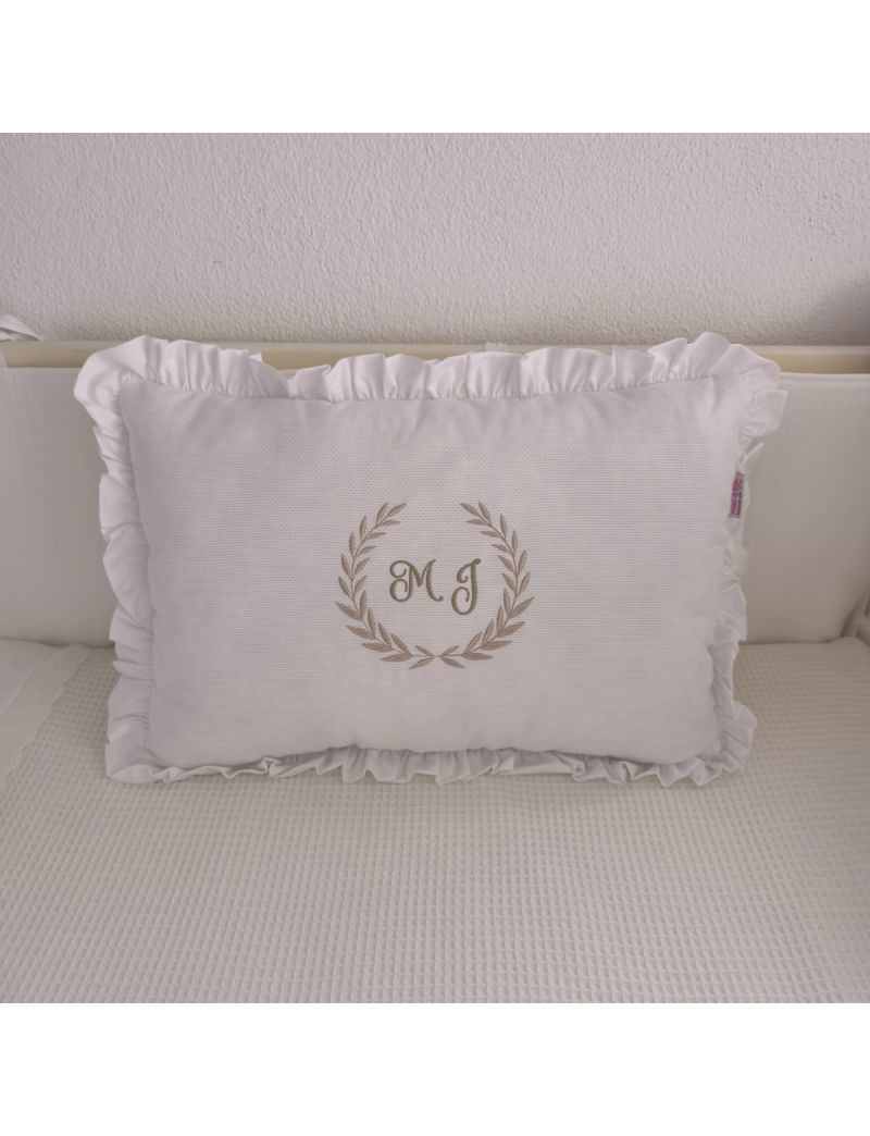 Almofada decorativa para bebé com monograma com as iniciais MJ bordadas e enchimento anti-alérgico.