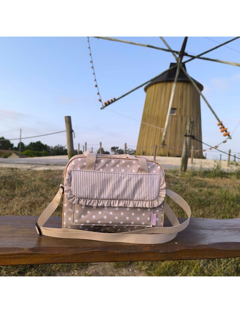 Lancheira bolas e riscas bege