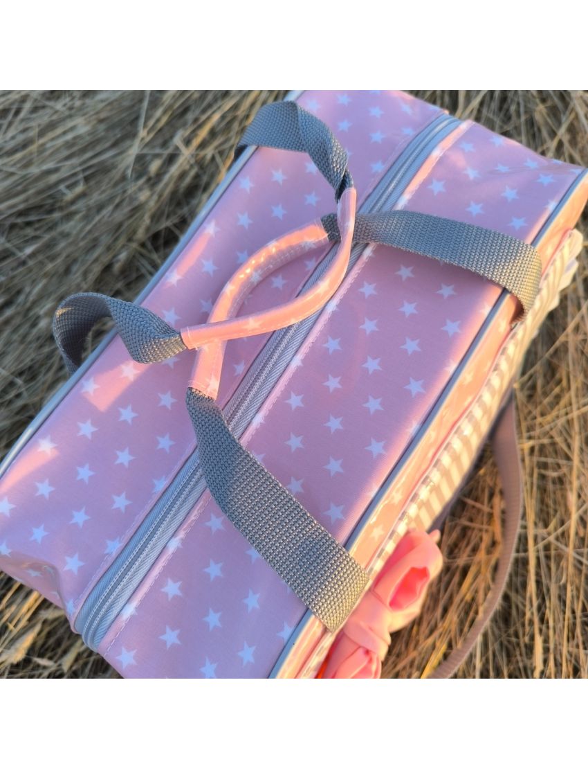 Lancheira XL - Rosa Com Estrelas Brancas 