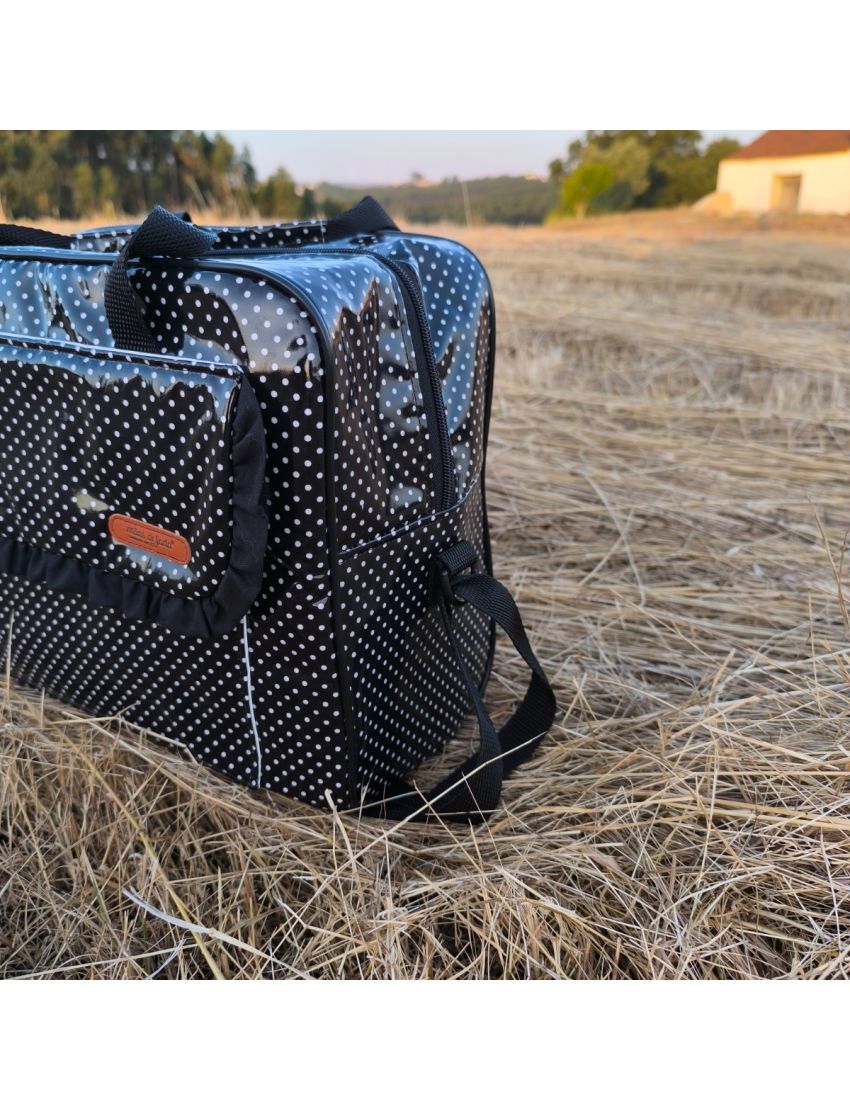 Lancheira XL - Preta com Bolinhas Brancas 