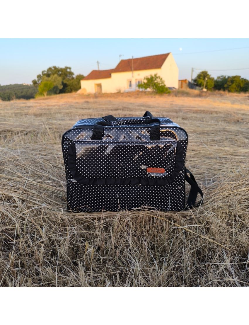 Lancheira XL - Preta com Bolinhas Brancas 