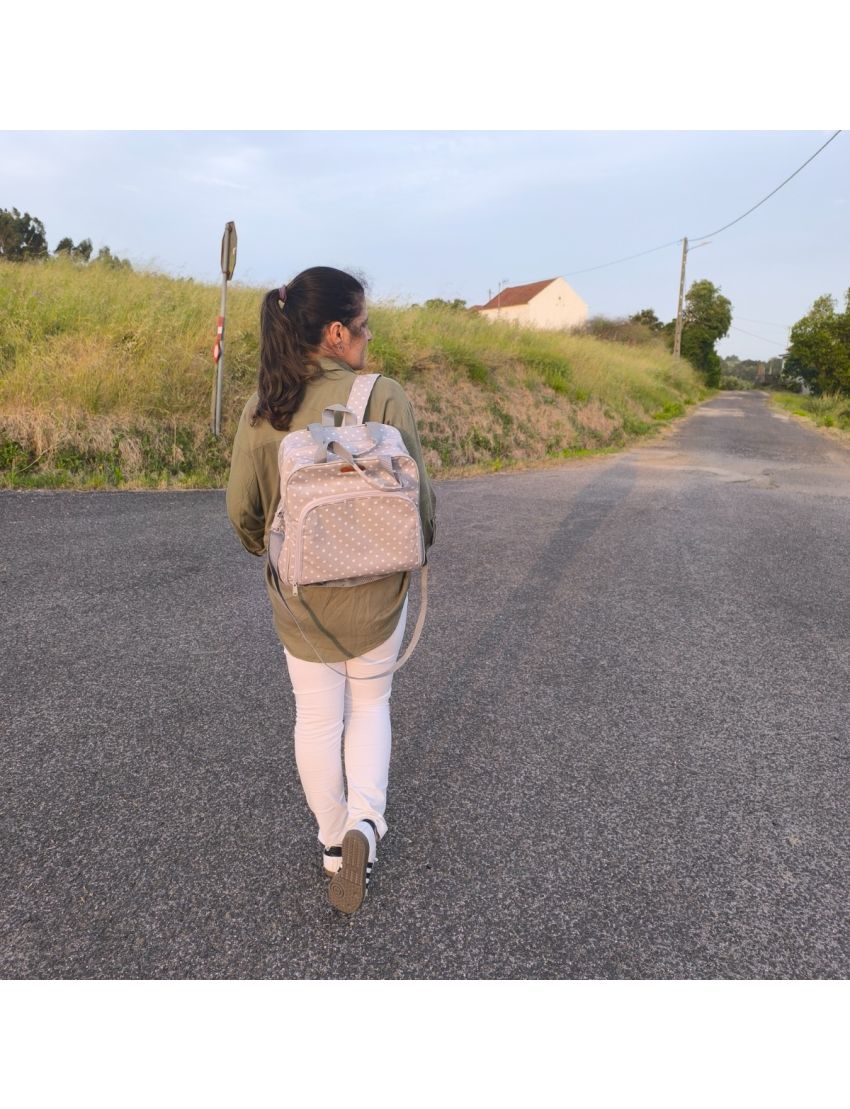 Mochila Lancheira - Cinzenta com Bolas  Brancas