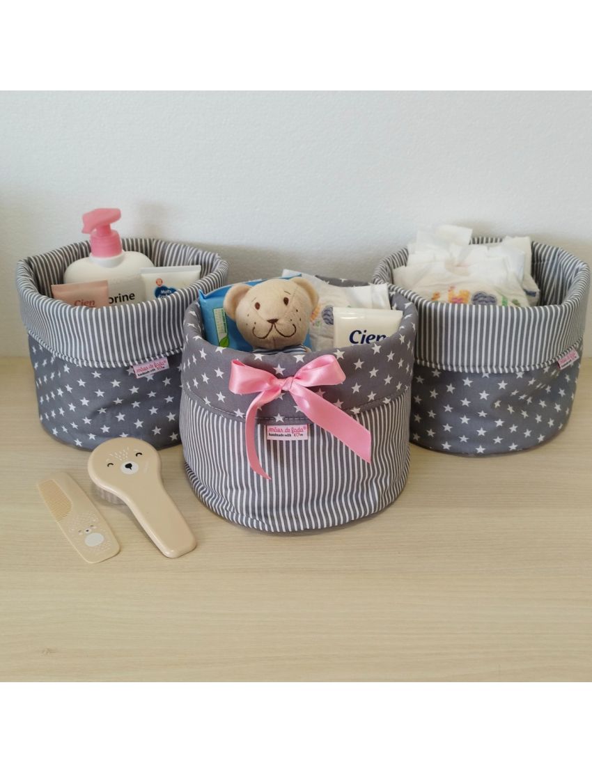 Conjunto de Cestos - Cinza/Estrelas & Riscas