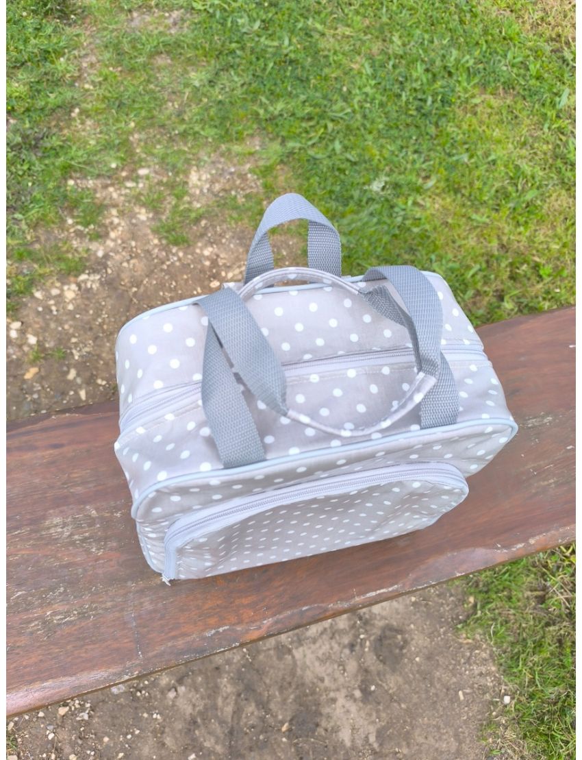 Mochila Lancheira - Cinzenta / Bolas Brancas
