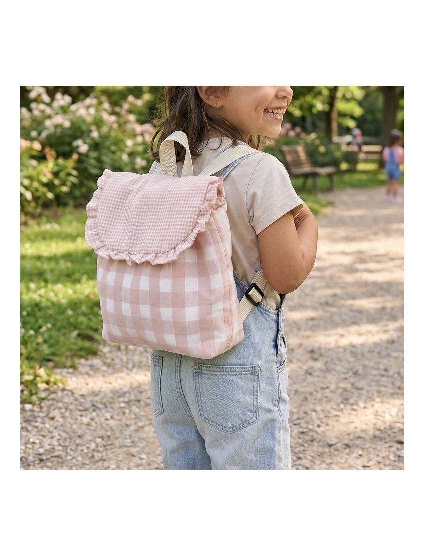 Mochila Passeio - Vichy Rosa Pastel