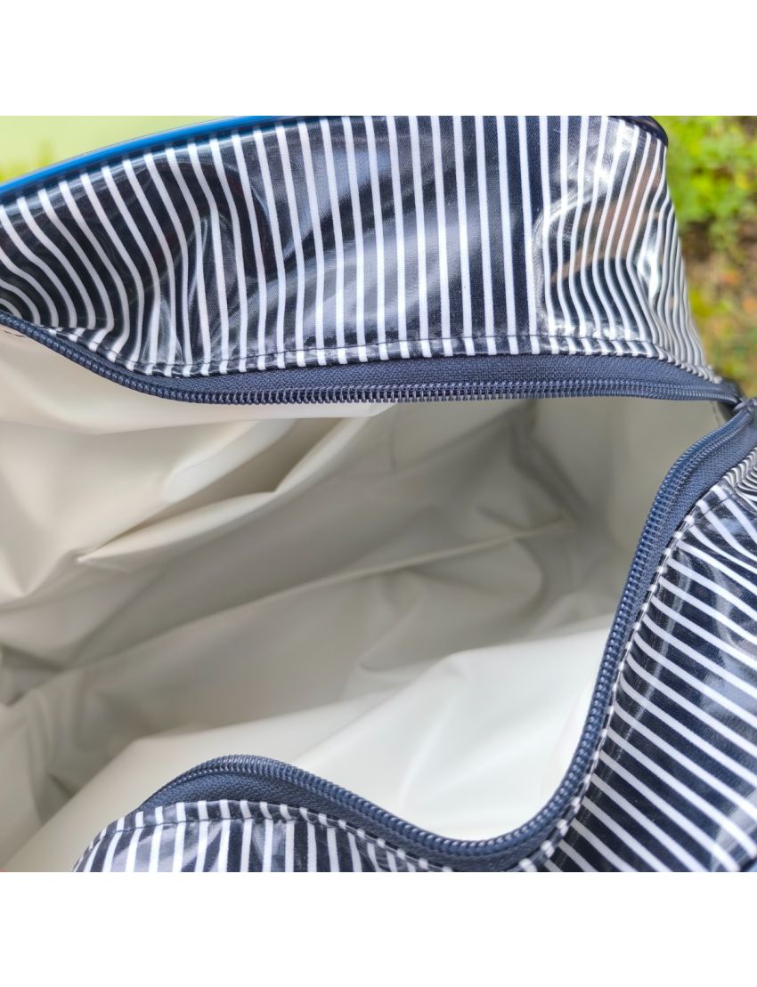 Lancheira riscas azul marinho