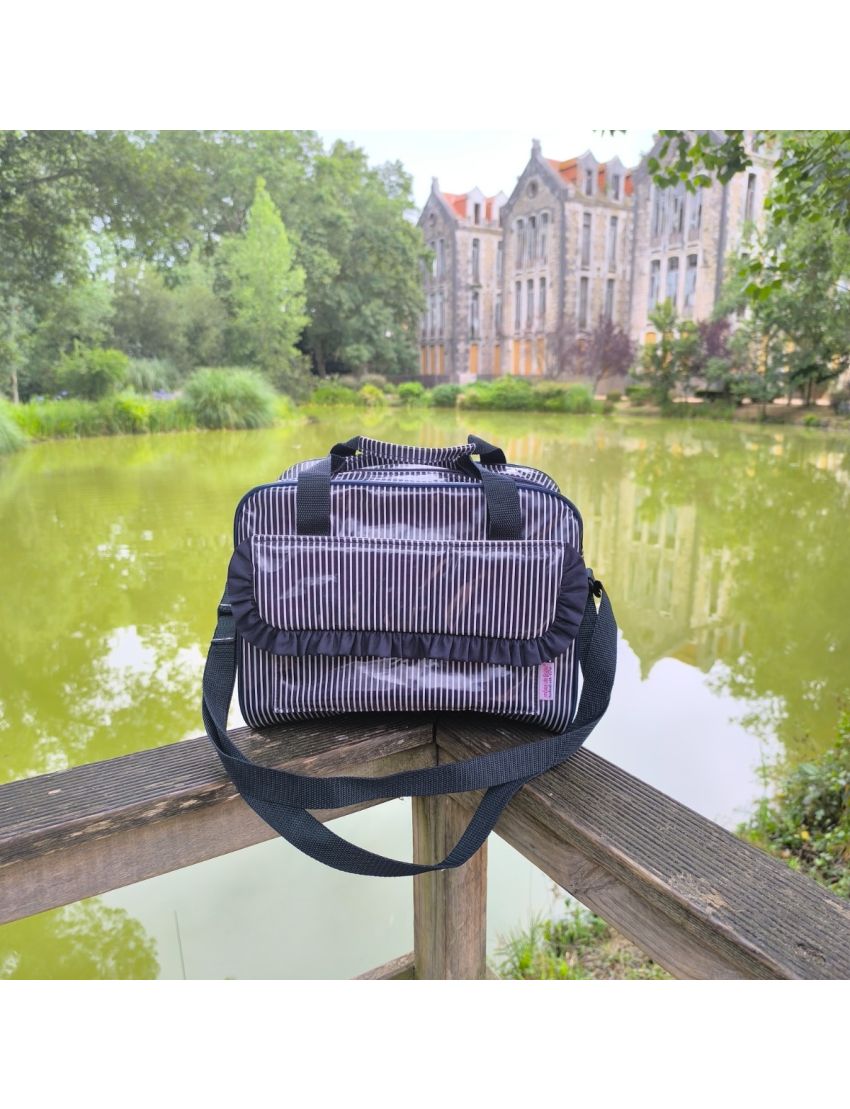 Lancheira riscas azul marinho