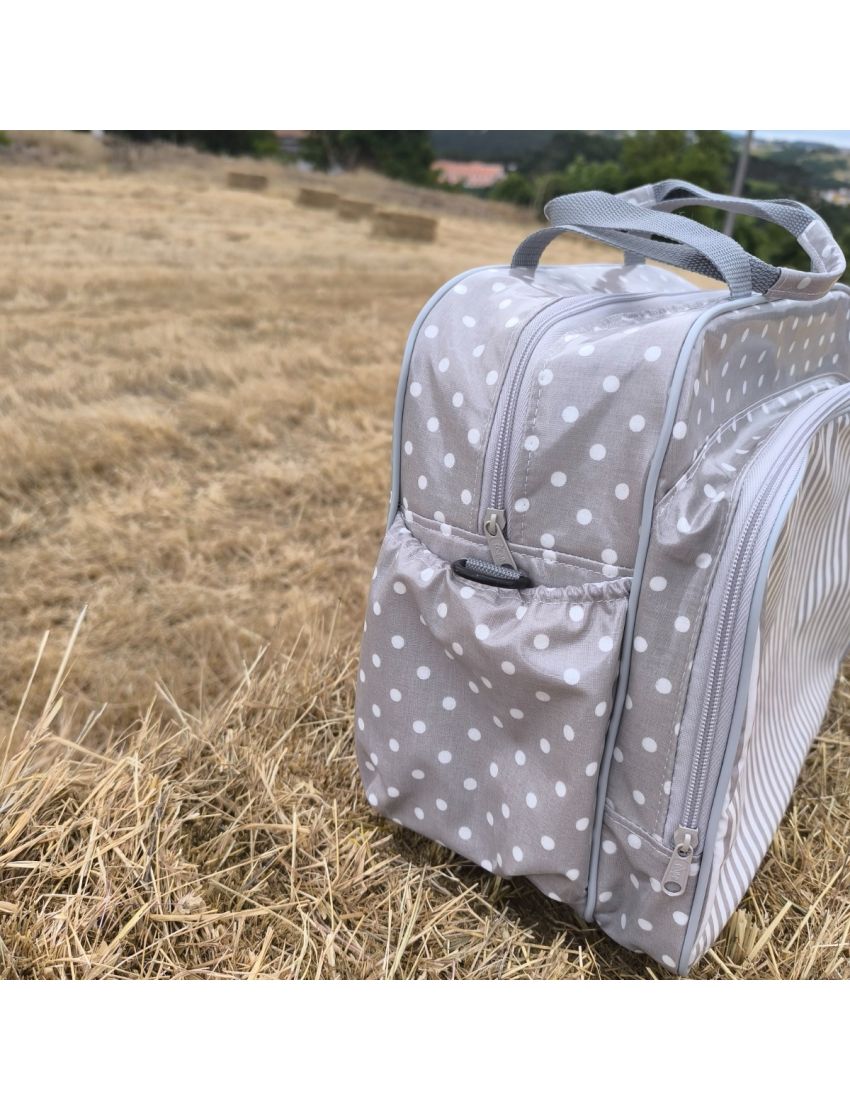 Lancheira L - Bolas e Riscas (Cinza)