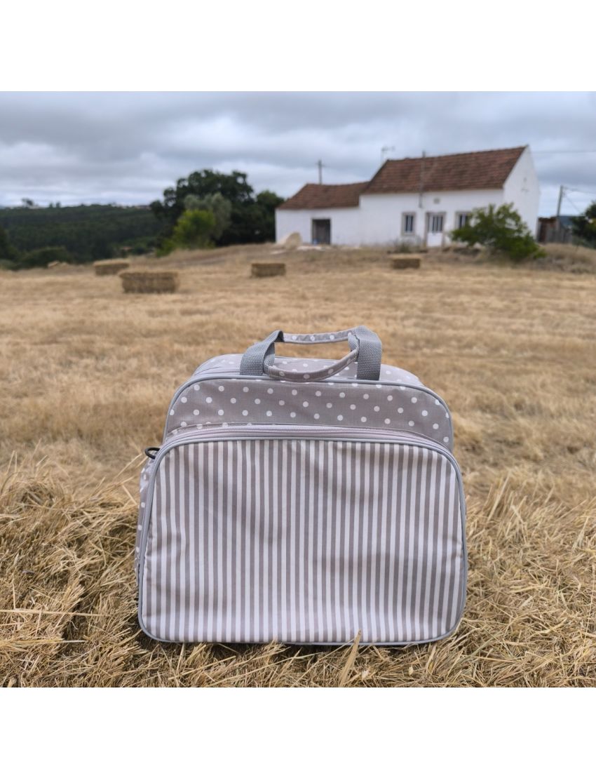 Lancheira L - Bolas e Riscas (Cinza)