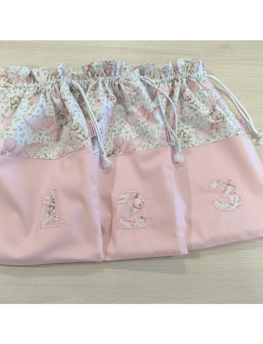 Conjunto Taleigos - Coelhos & Balões (rosa)
