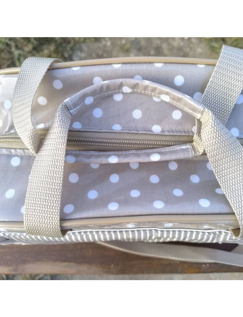 Lancheira bolas e riscas bege