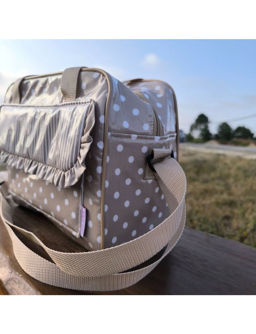 Lancheira bolas e riscas bege