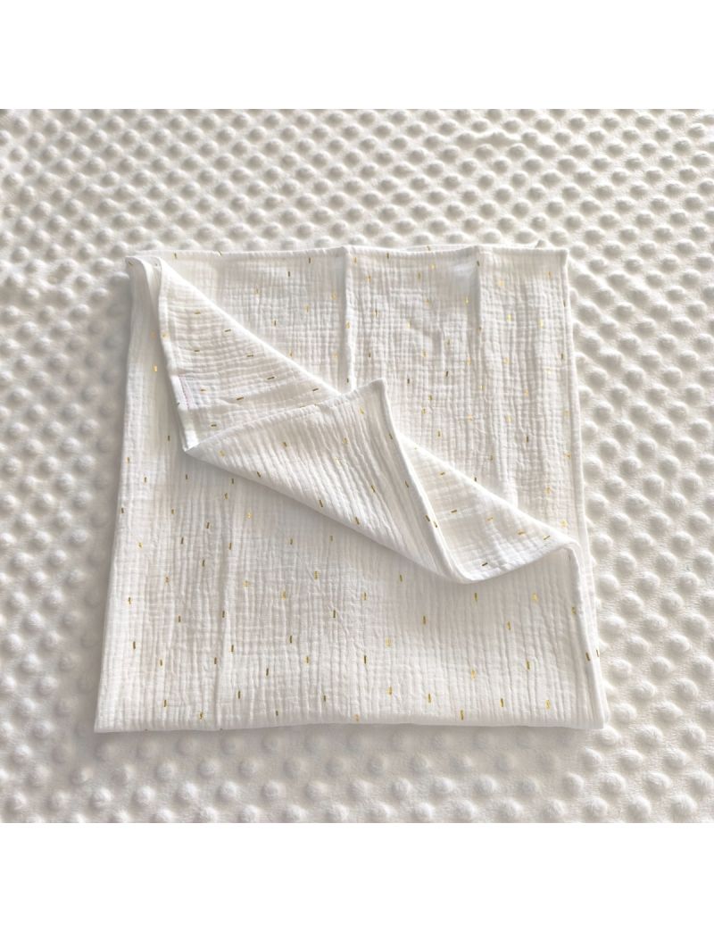 Fralda musselina branca com estampado dourado 